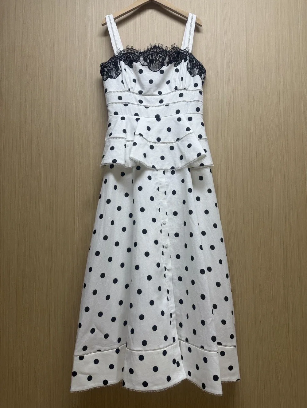 Self Portrait White Polka Dot Linen Midi Dress - Picture 6 of 16